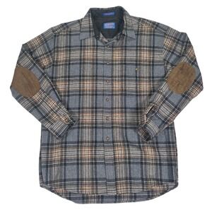 Vintage Pendleton 100% Virgin Wool Made USA Gray Flannel Elbow Patches Large Vtg